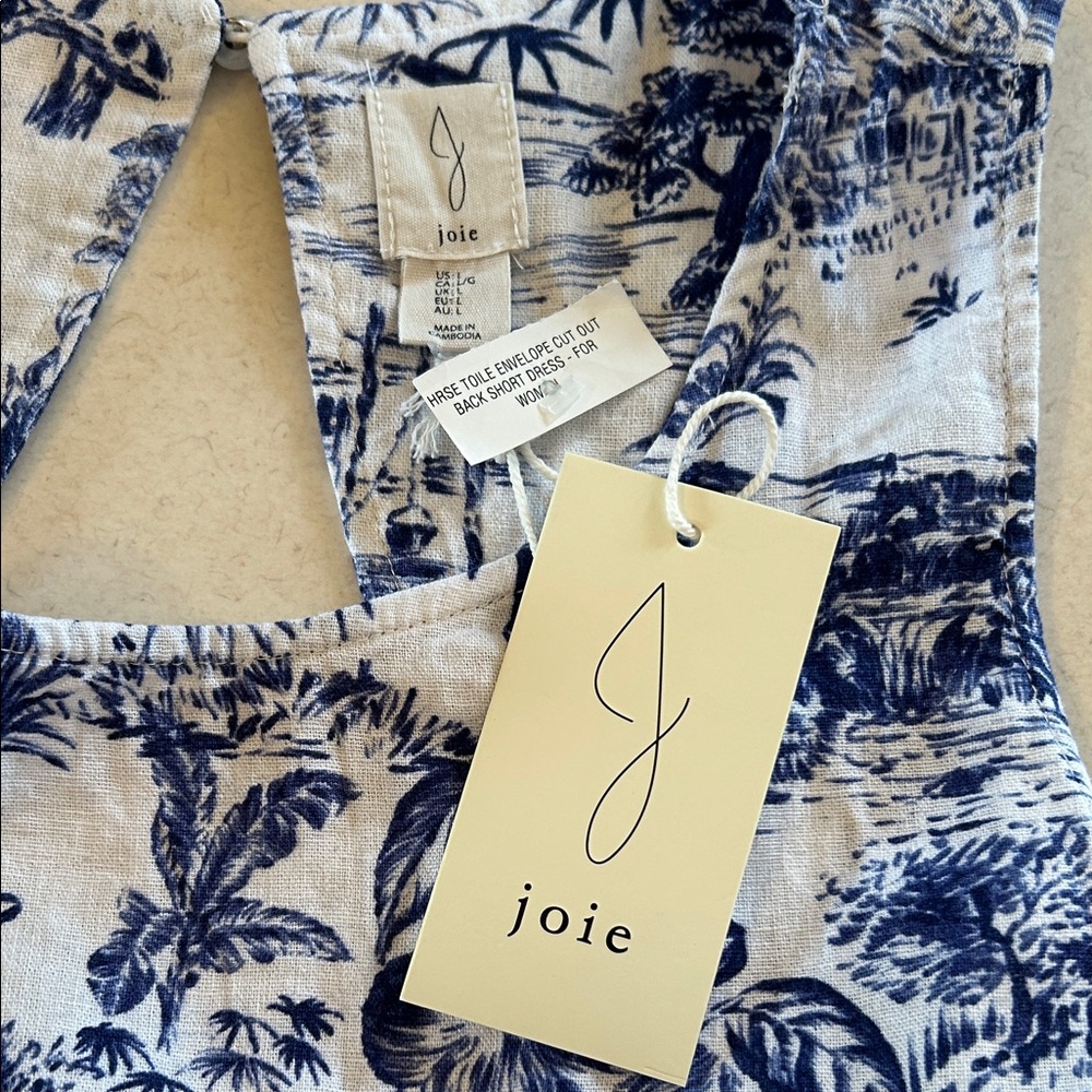 Joie Horse Toile Dress Envelope Cut Out Back Short Sleeveless Blue & White NWT - Picture 8 of 17